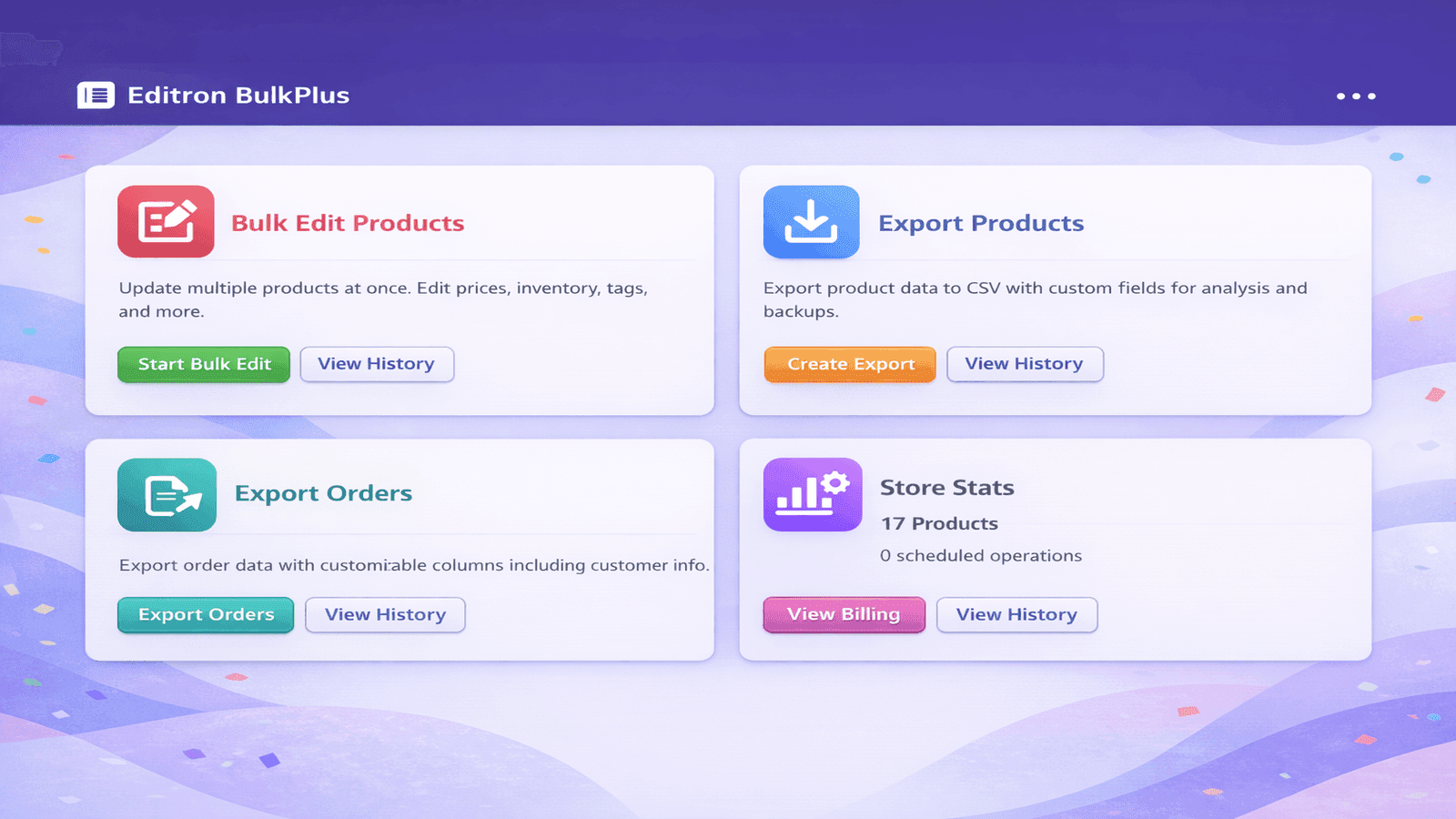 Dashboard application , bulk edit products and bulk export order