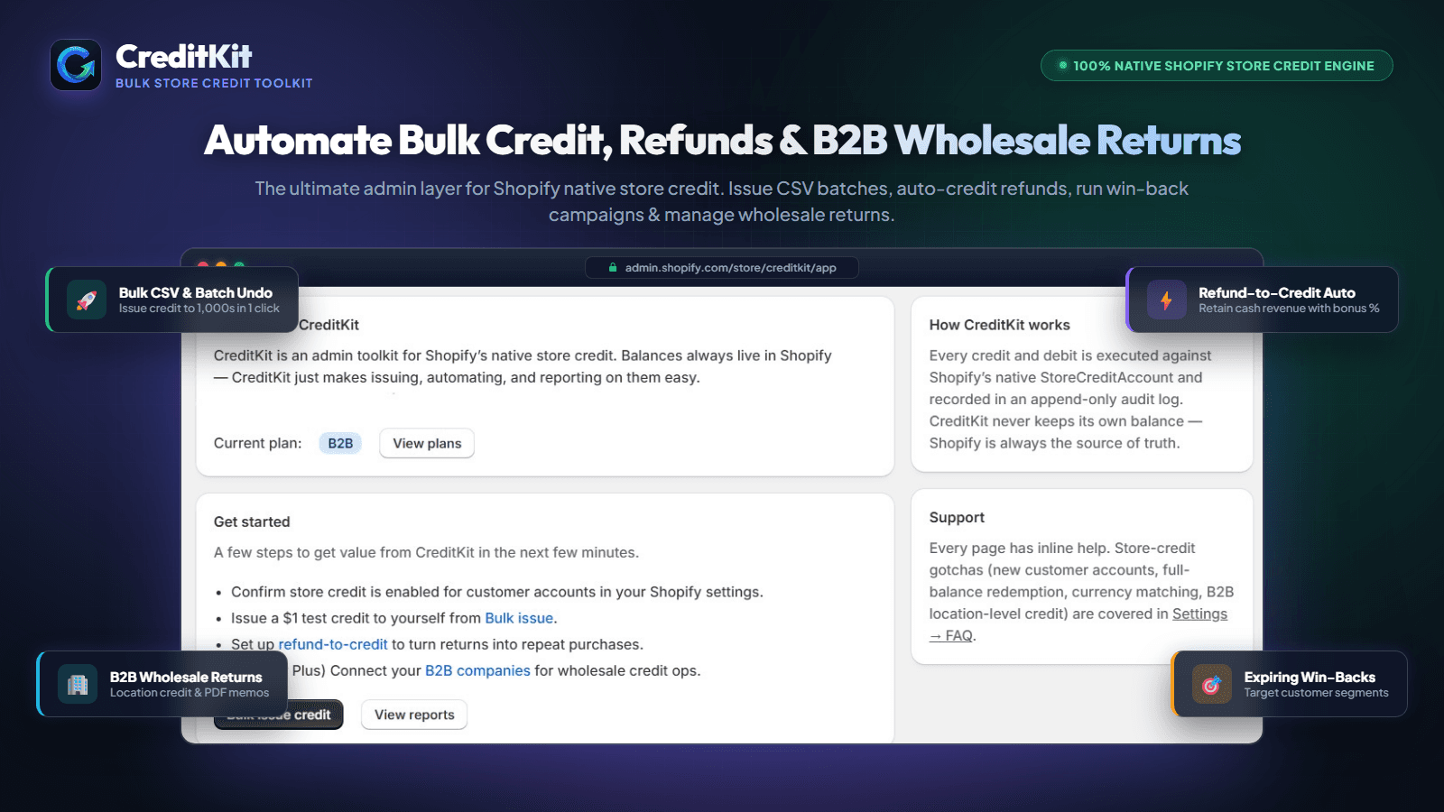 CreditKit dashboard for bulk store credit and B2B returns