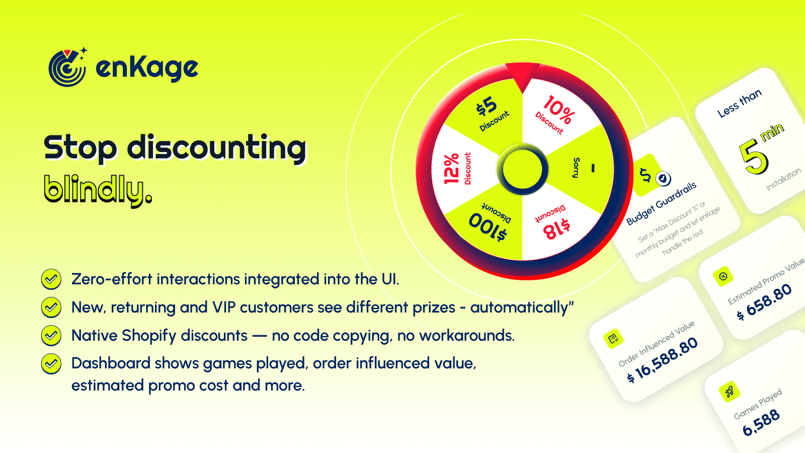 Gamified spin wheel showing discounts and reward controls