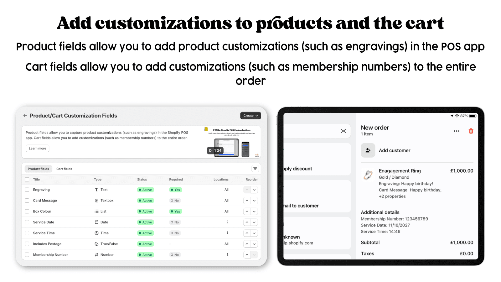 POSify add customzations to products and the cart