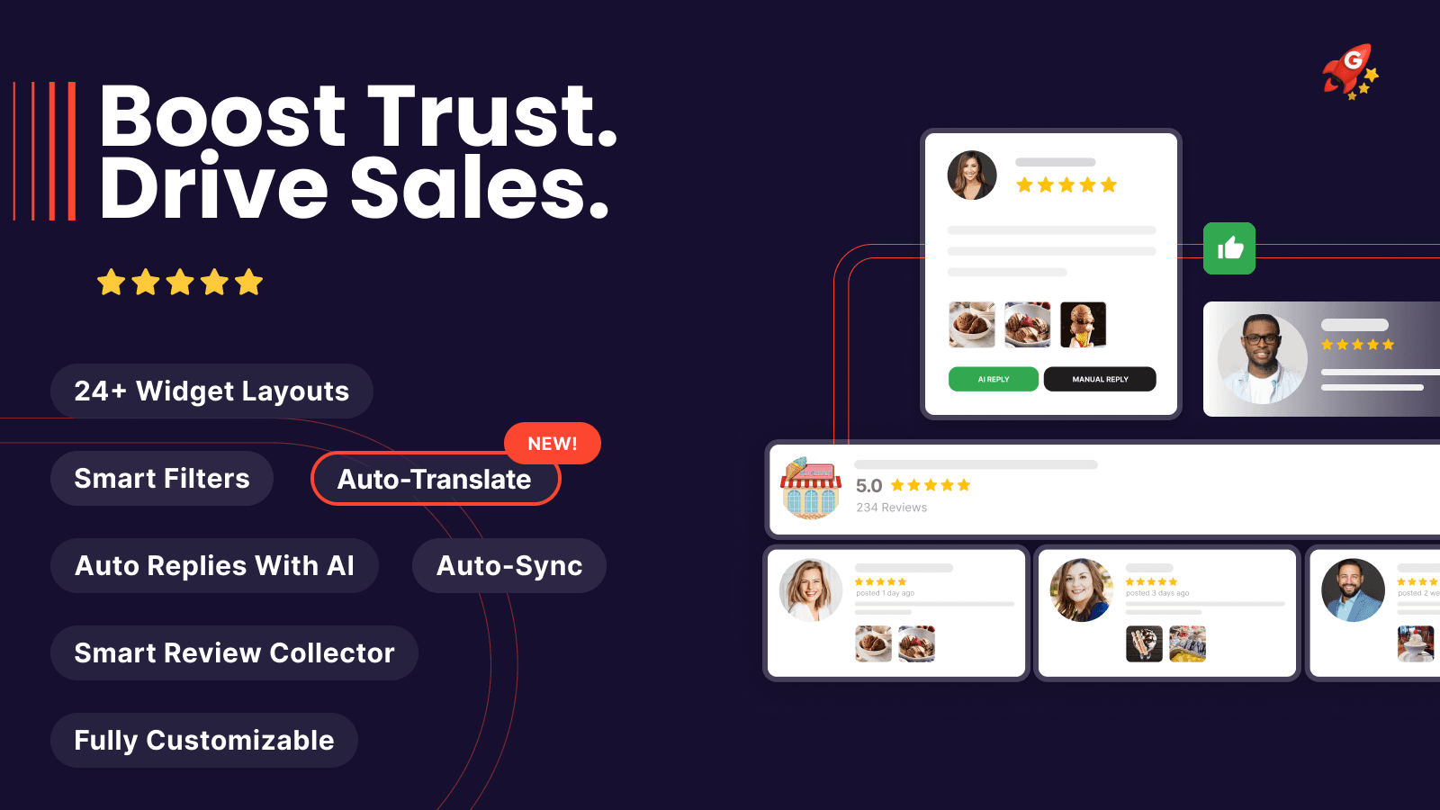 Boost Trust. Drive Sales. Collect, Sync & Display to Reviews.