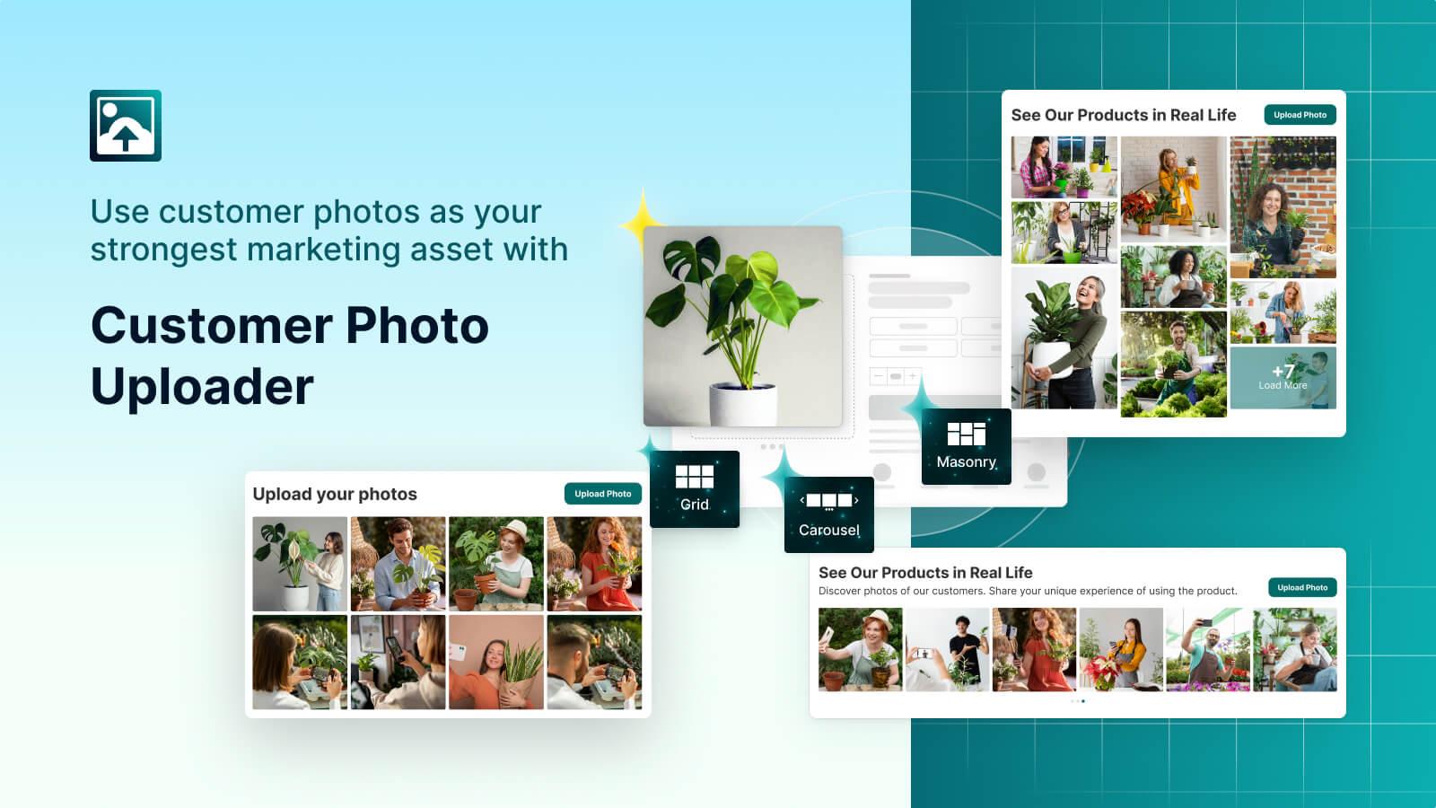 Product with UGC photo galleries, Masonry, Carousel, and Grid