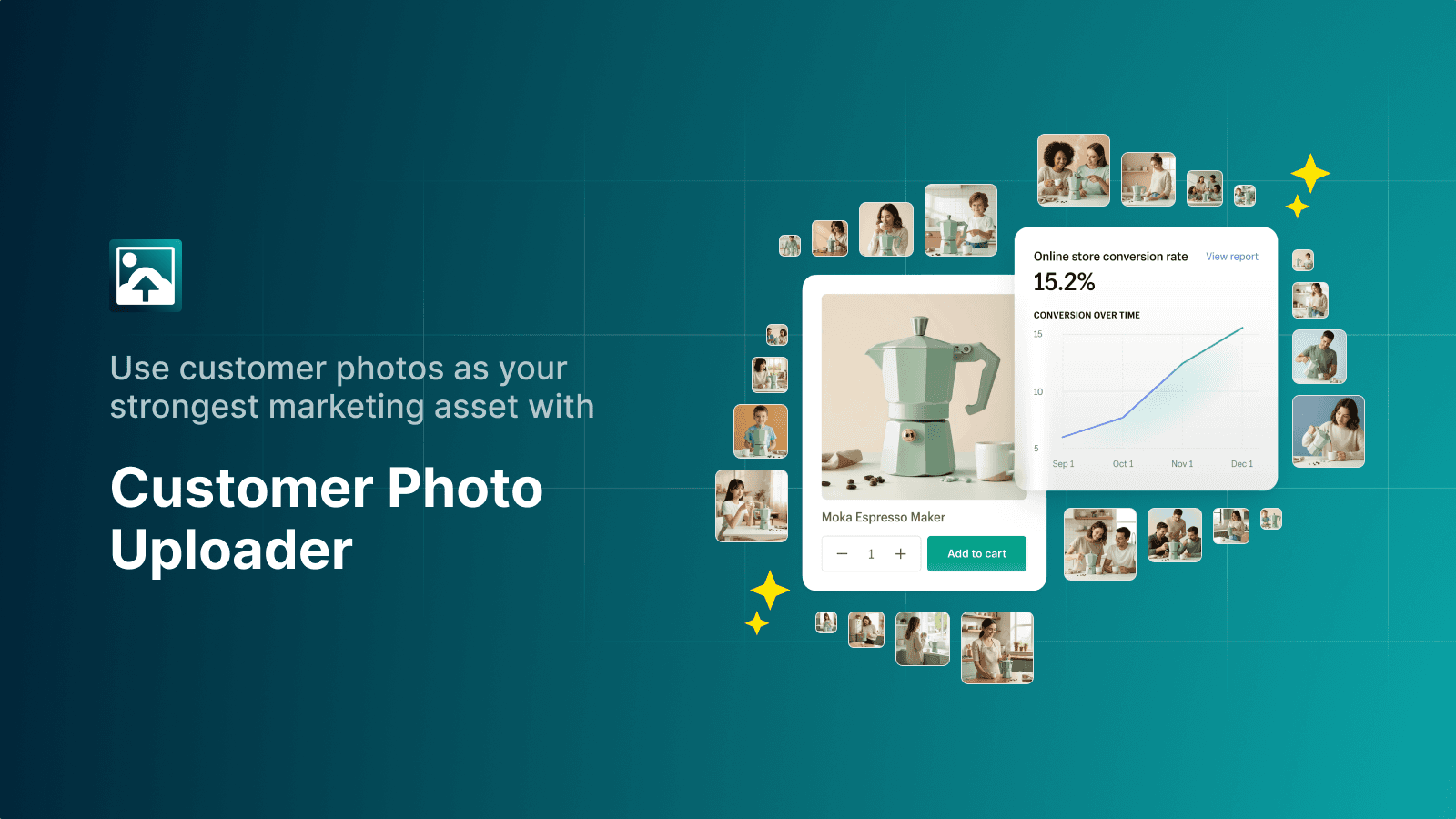 Customer Photo Uploader banner showing product with user photos