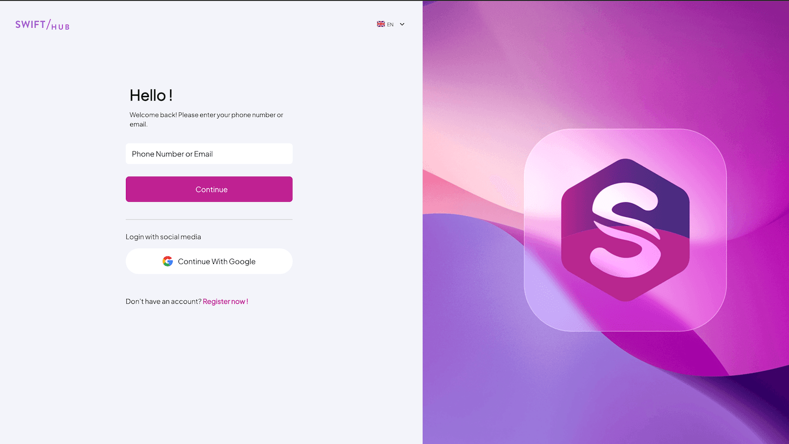 Swift Hub Login Page