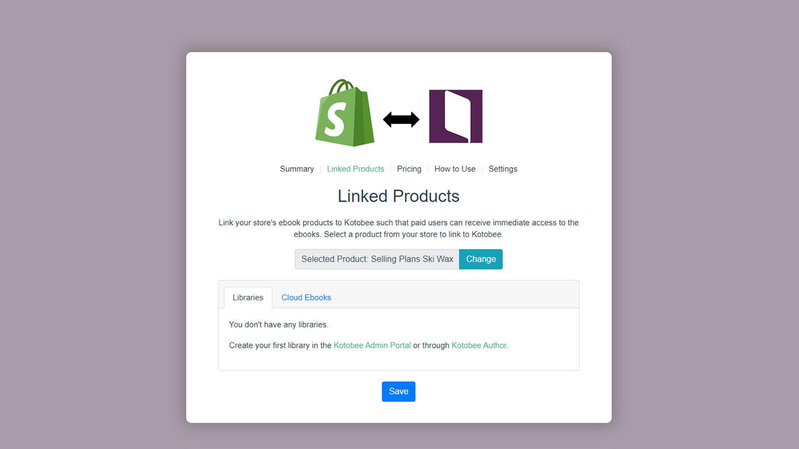 Linking page used to link your store products with Kotobee ebook