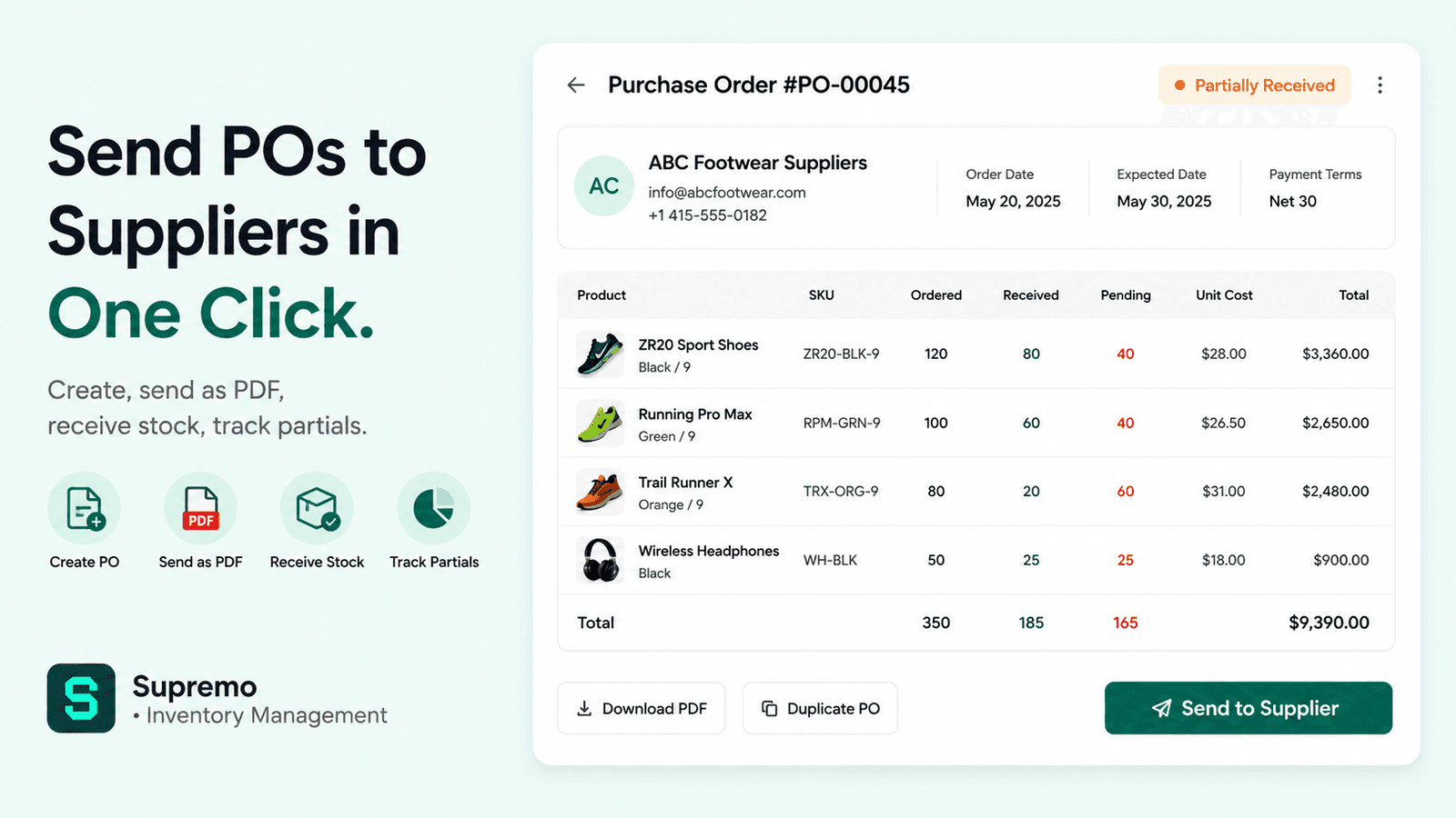 Purchase order management app for Shopify with supplier orders a