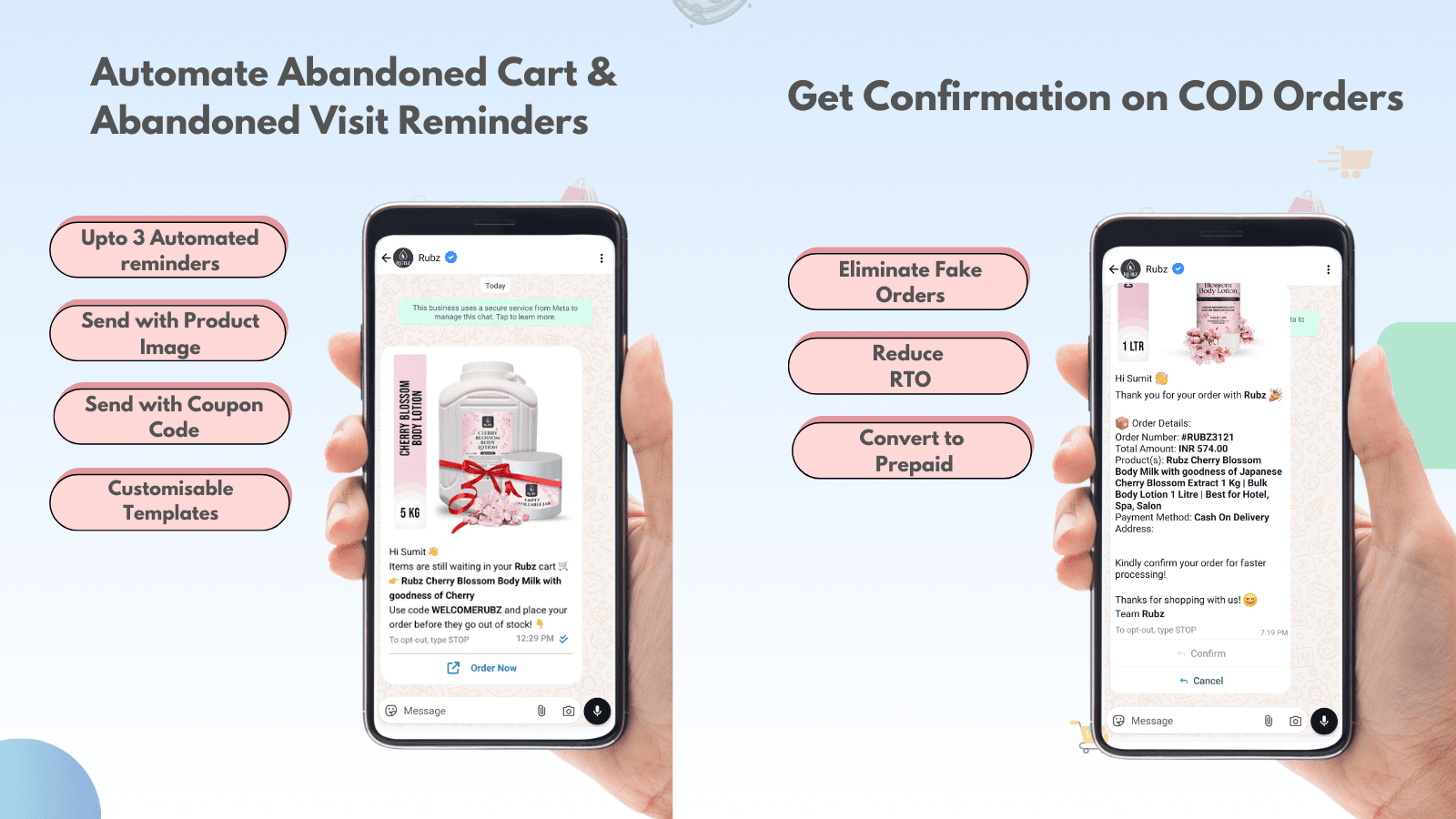 WhatsApp Abandoned Cart Reminders & COD Confirmation