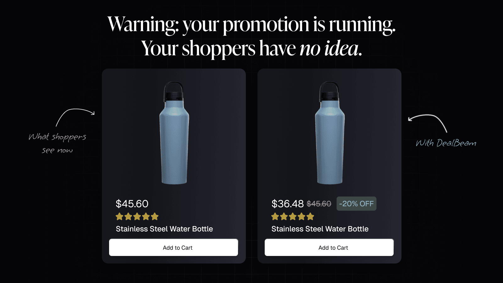 Before and after product card with DealBeam sale price