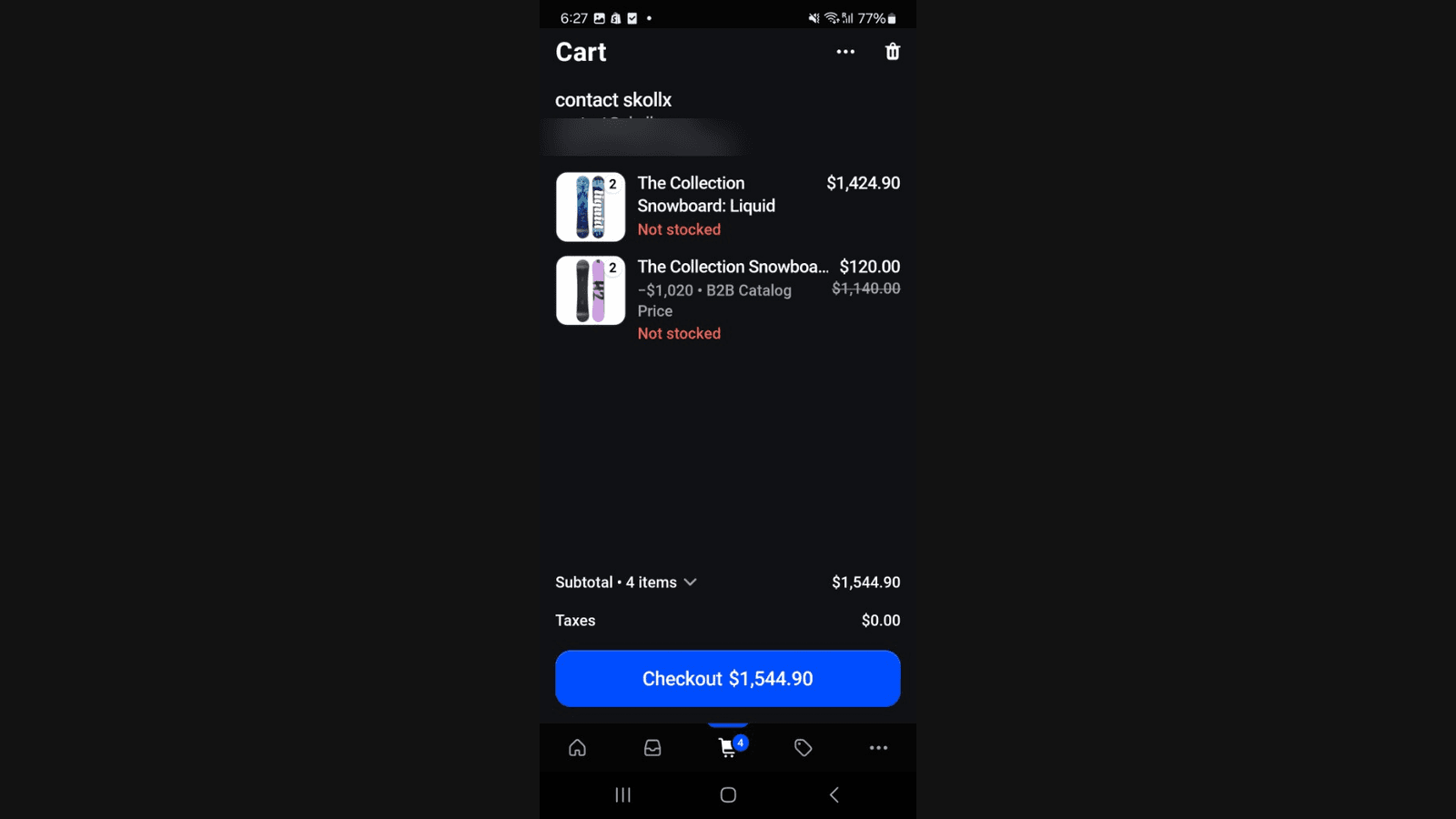 POS cart showing B2B catalog discount applied to a product line