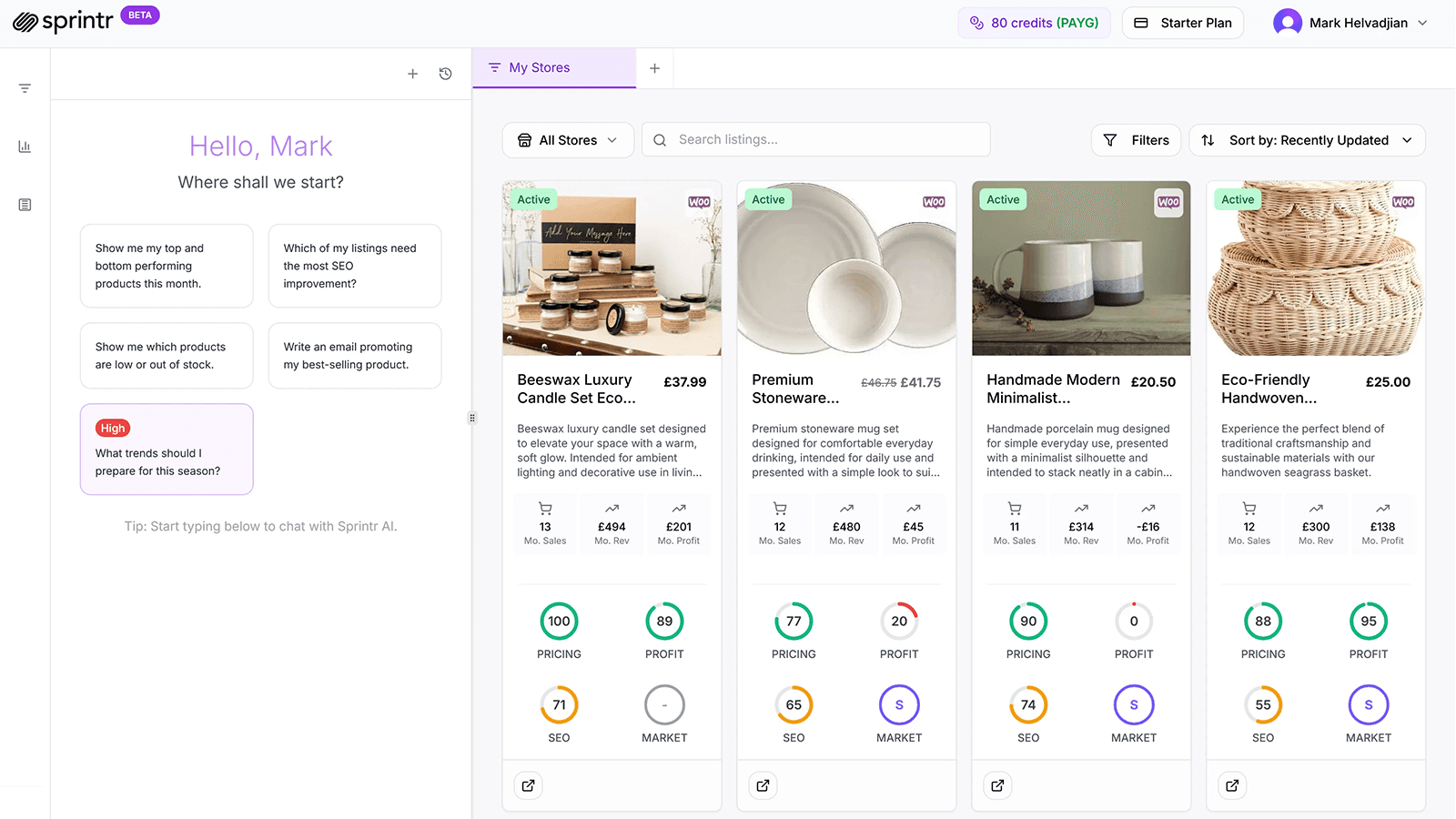 Sprintr shows all your listings in one place