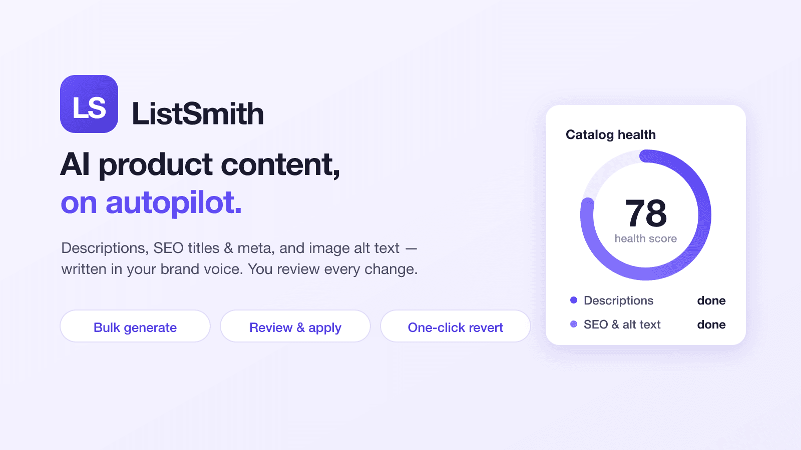 ListSmith: AI descriptions, SEO and alt text for your catalog