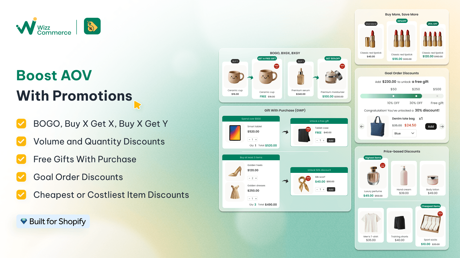 BOGO, Free Gift with Purchase, Buy X Get Y, Goal order discount