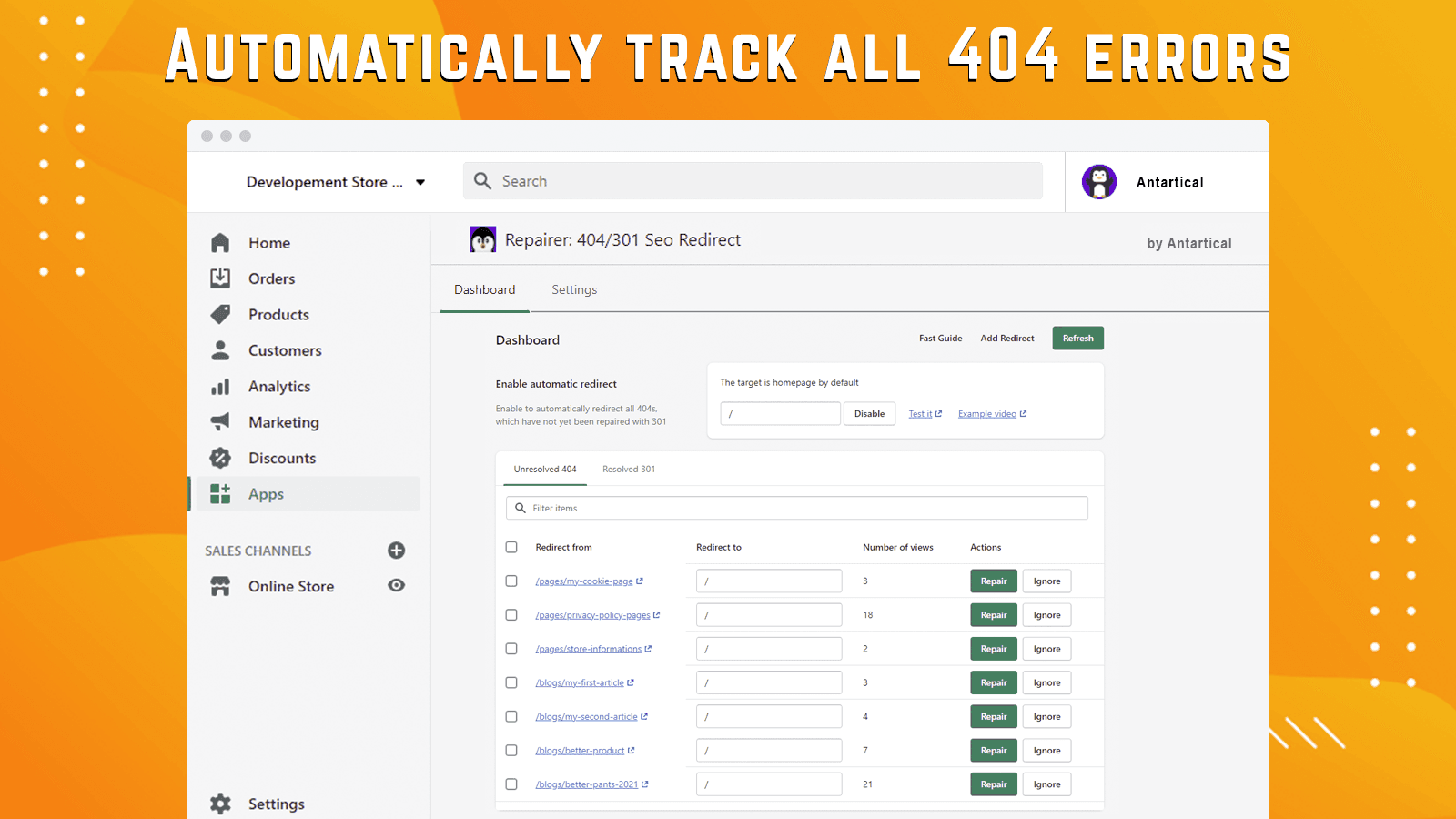 Automatically track all 404 errors