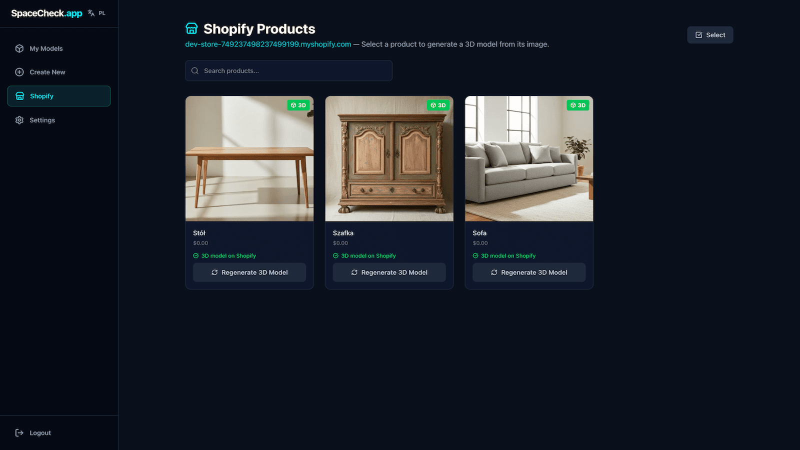 Shopify products visible