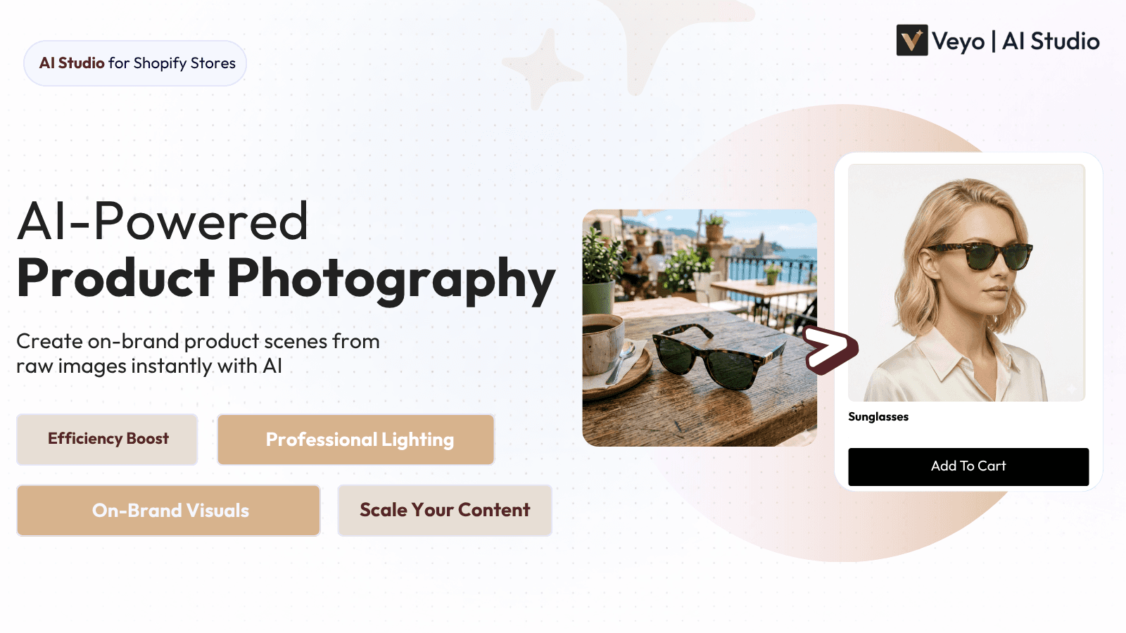 Create studio quality product shots with Veyo AI Studio