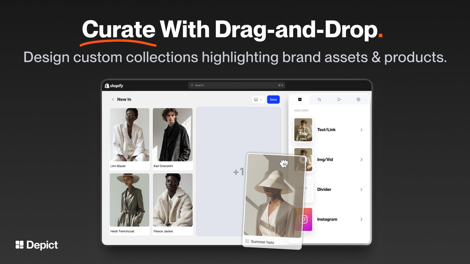 Add images and videos in the grid, sort with drag-and-drop