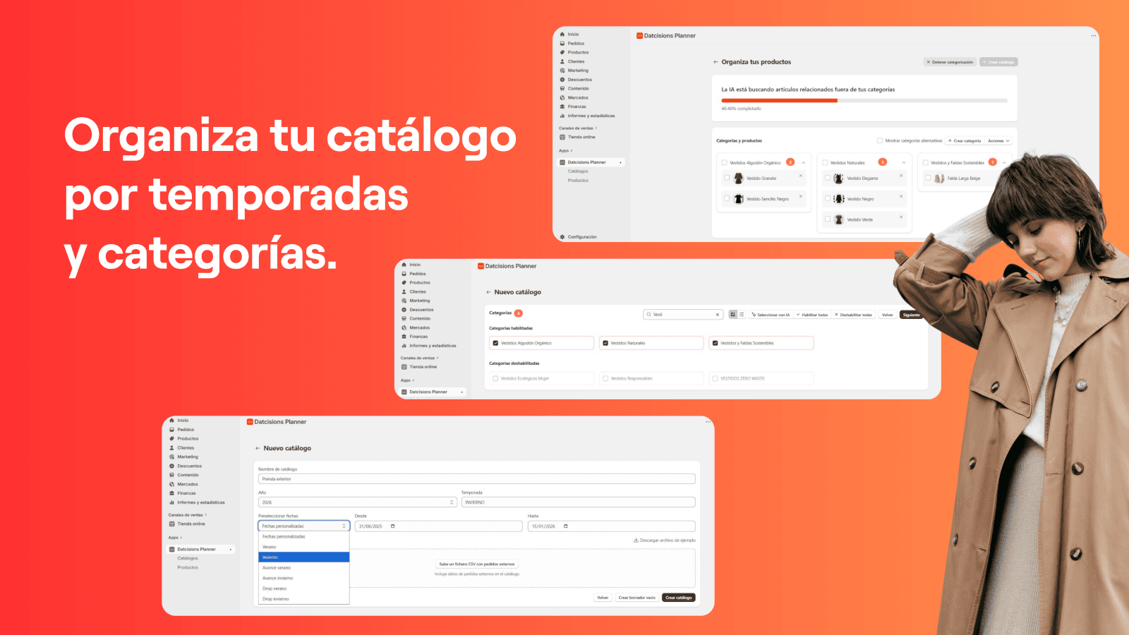 Organiza tu catálogo por temporadas y categorías