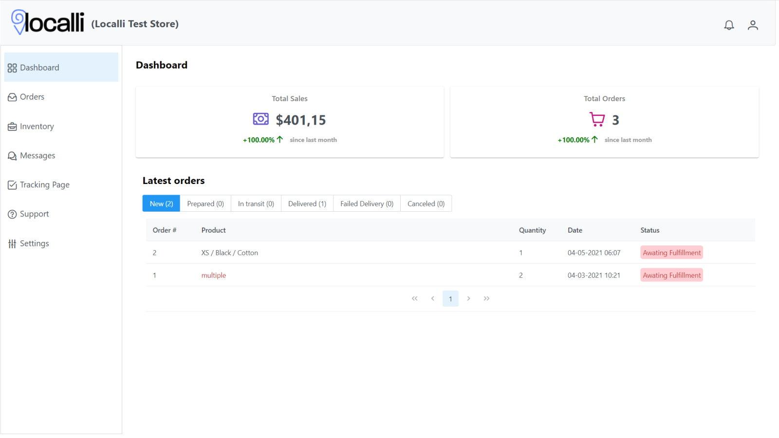 Dashboard to check orders