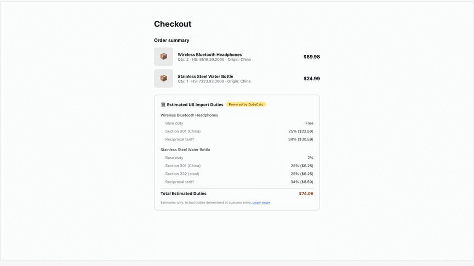 Catalog tariff exposure dashboard