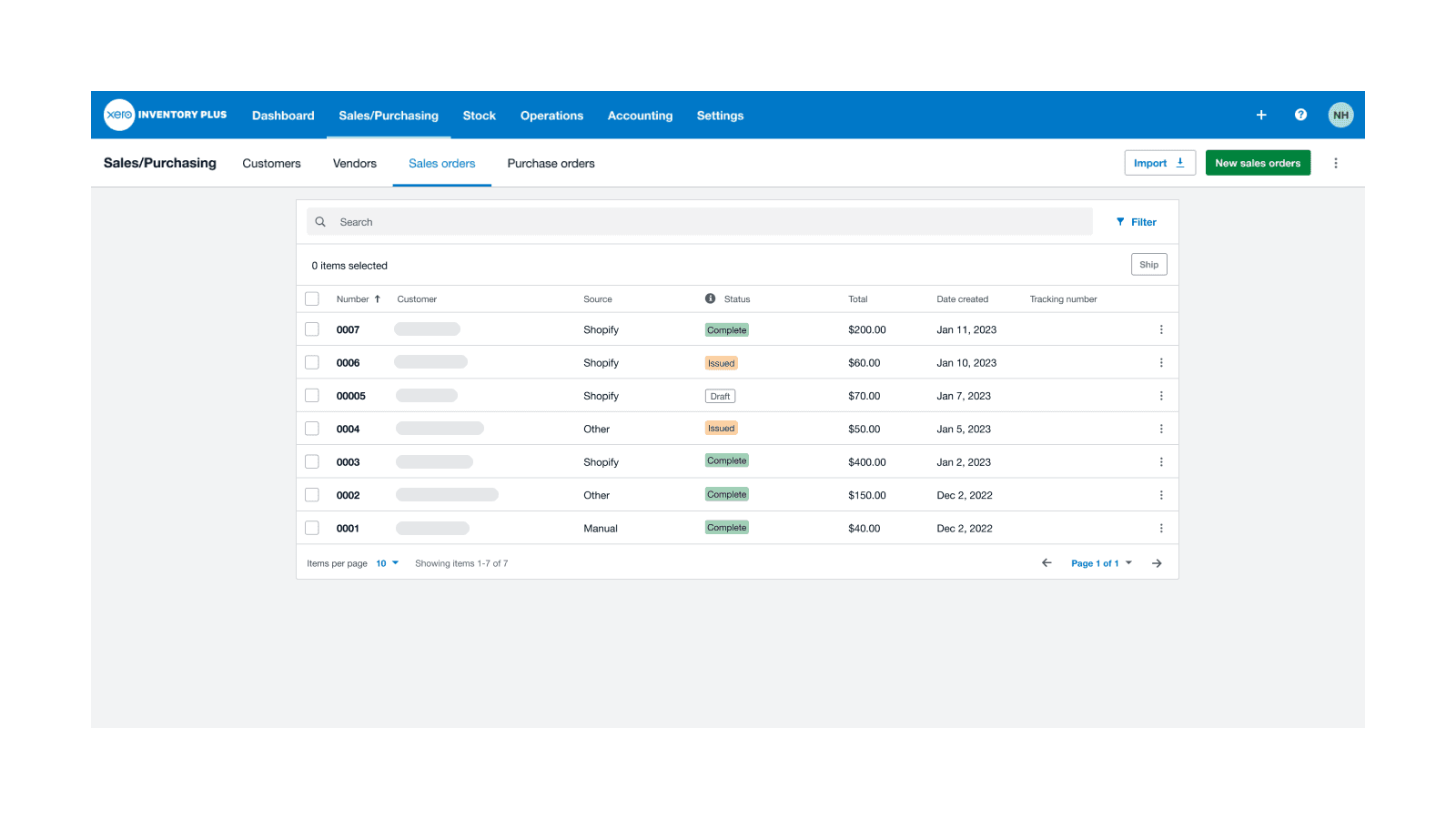 Xero Inventory Plus Sales Order List