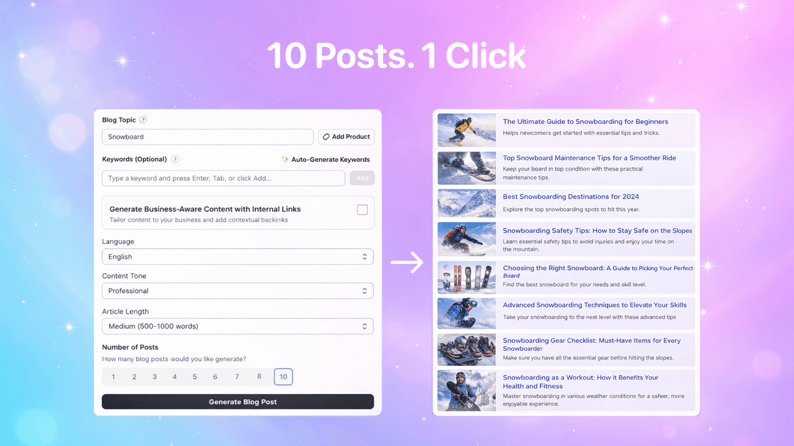 AI tool that creates 10 blog posts in one click