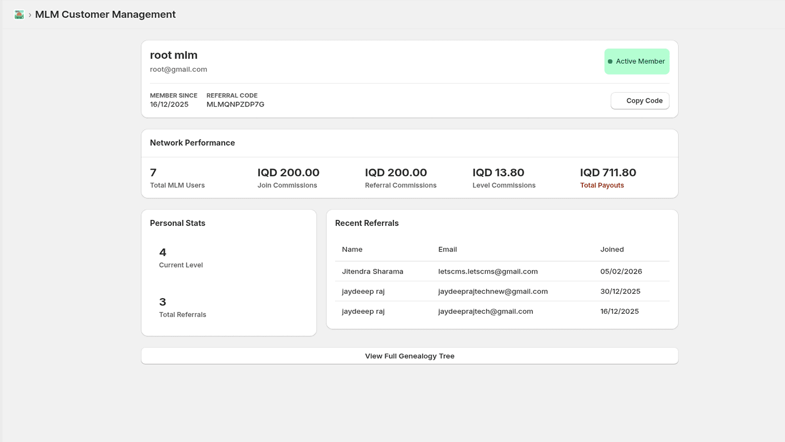 Shopify MLM Customer management