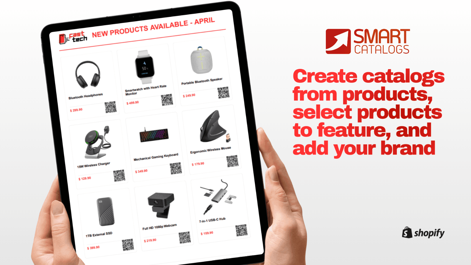Create PDF catalogs with custom branding and product QR codes.