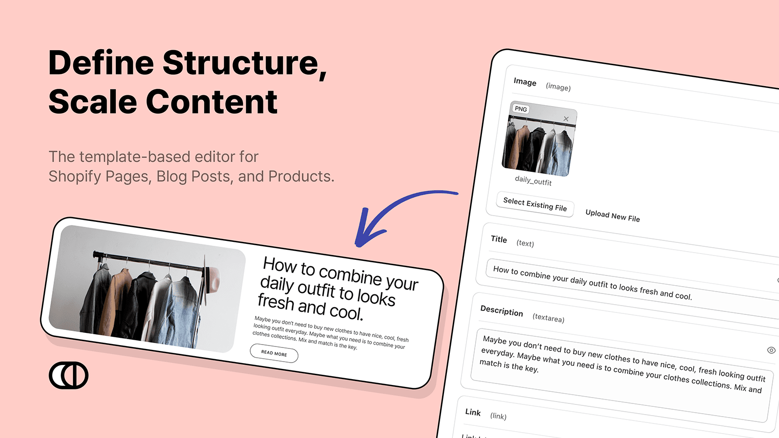 Template editor for Shopify pages, blogs, and products.