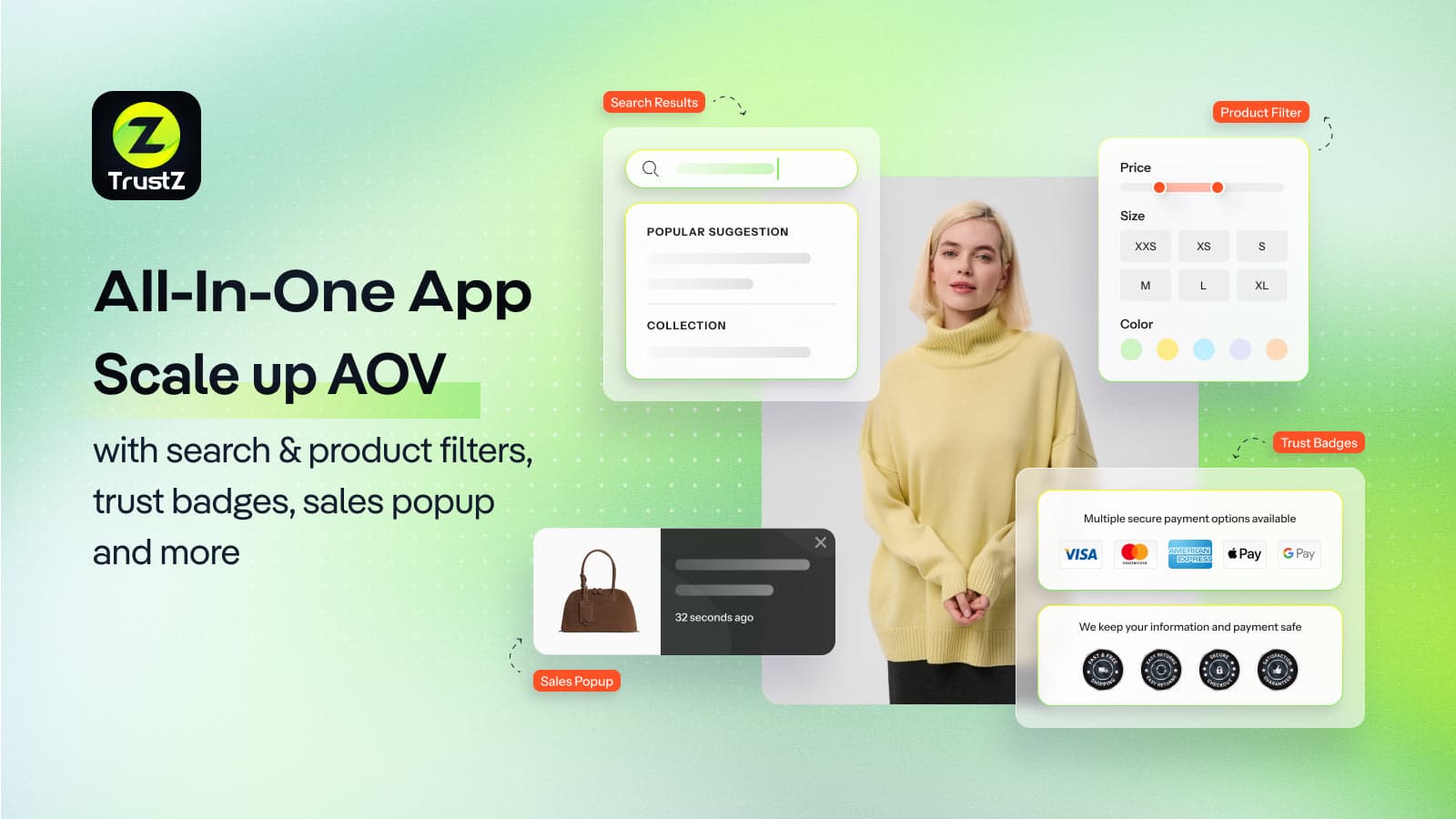 Scale up AOV with search & product filter, trust badges & more