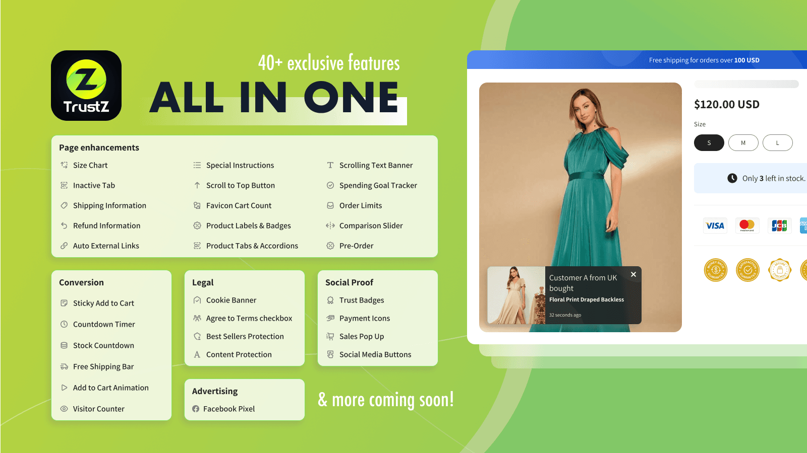 Scale up AOV with trust badges, payment icons, countdown & more