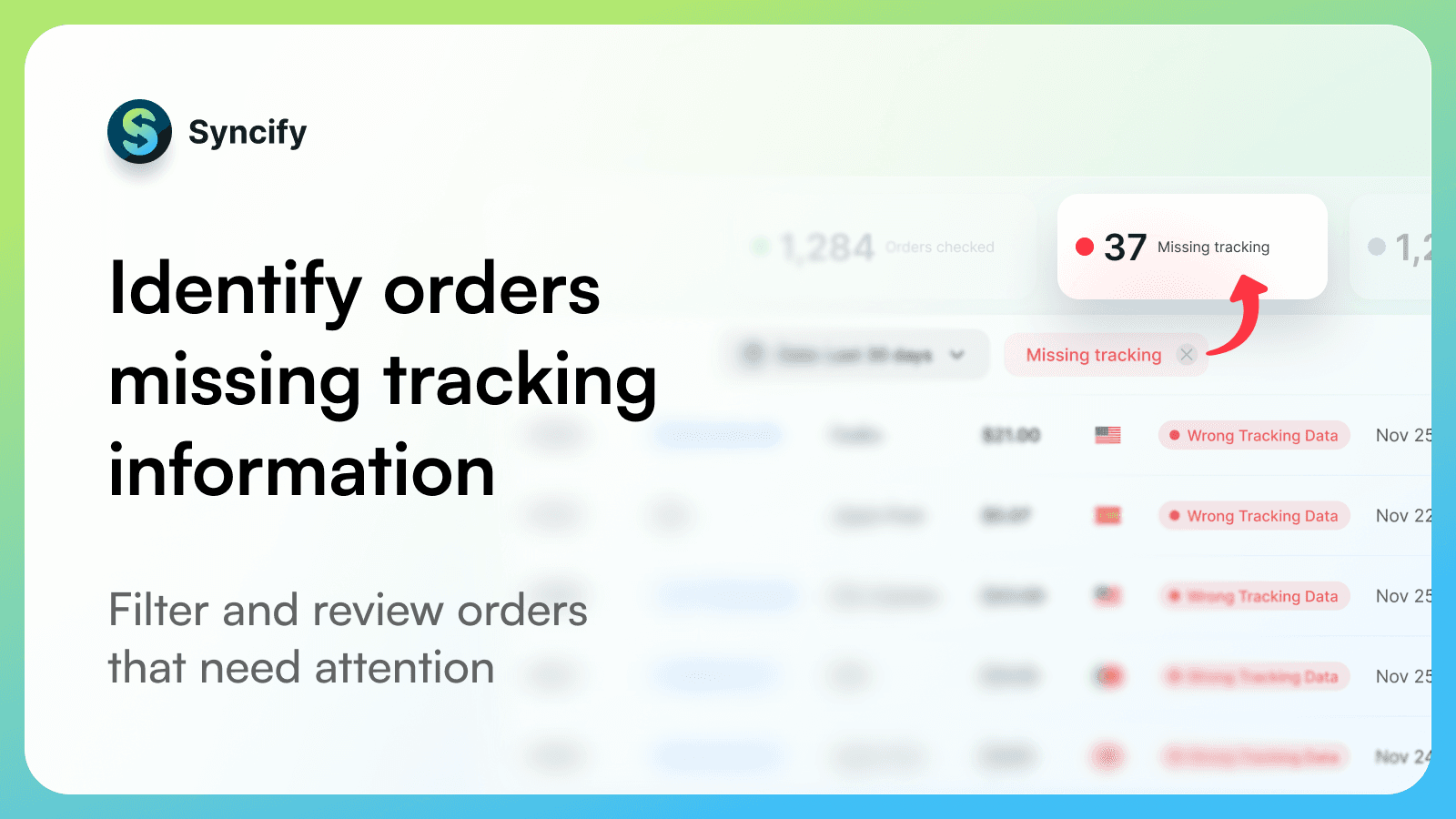 Identify orders missing tracking