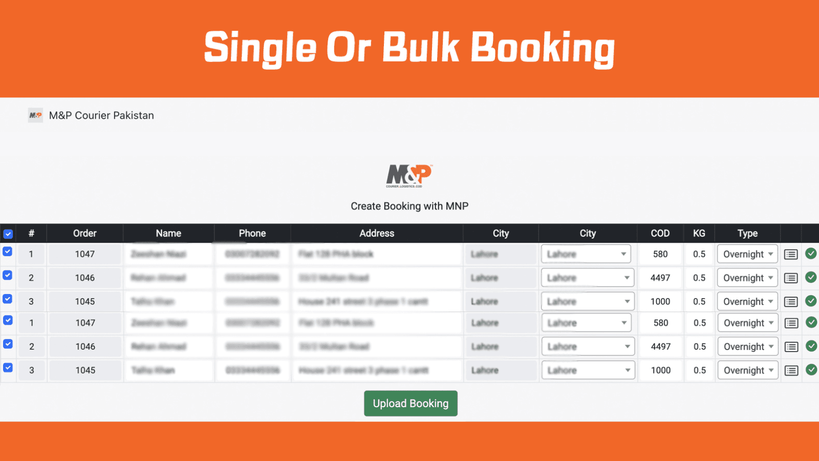 Single or Bulk Booking