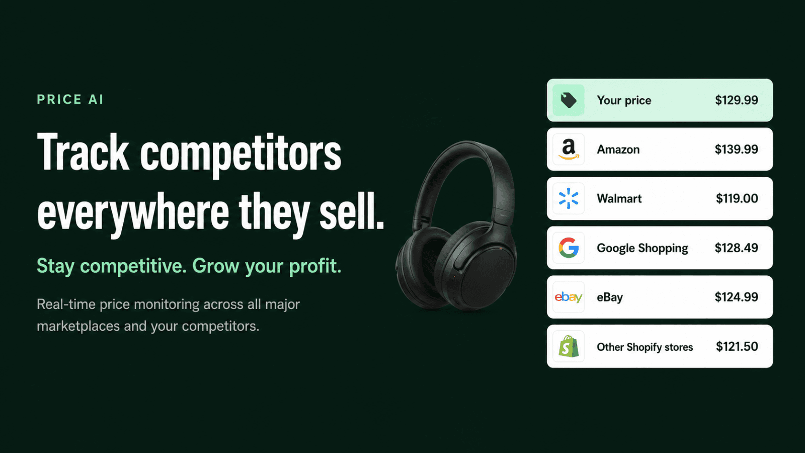 Product list showing competitor count and market position badges