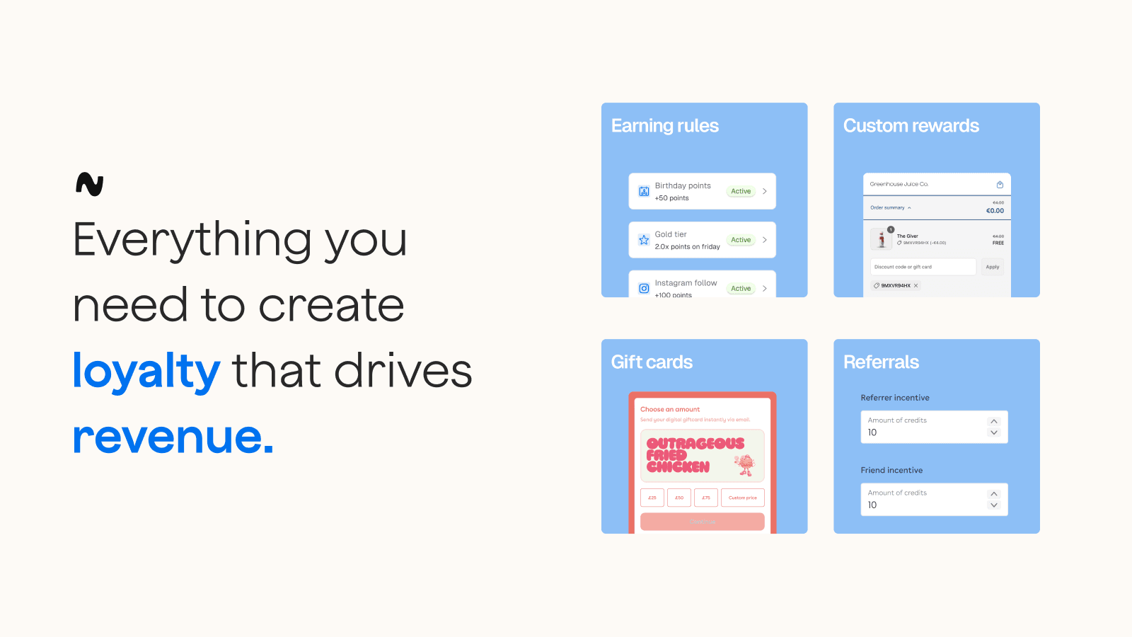Overview of features - loyalty, marketing, referrals, gift cards