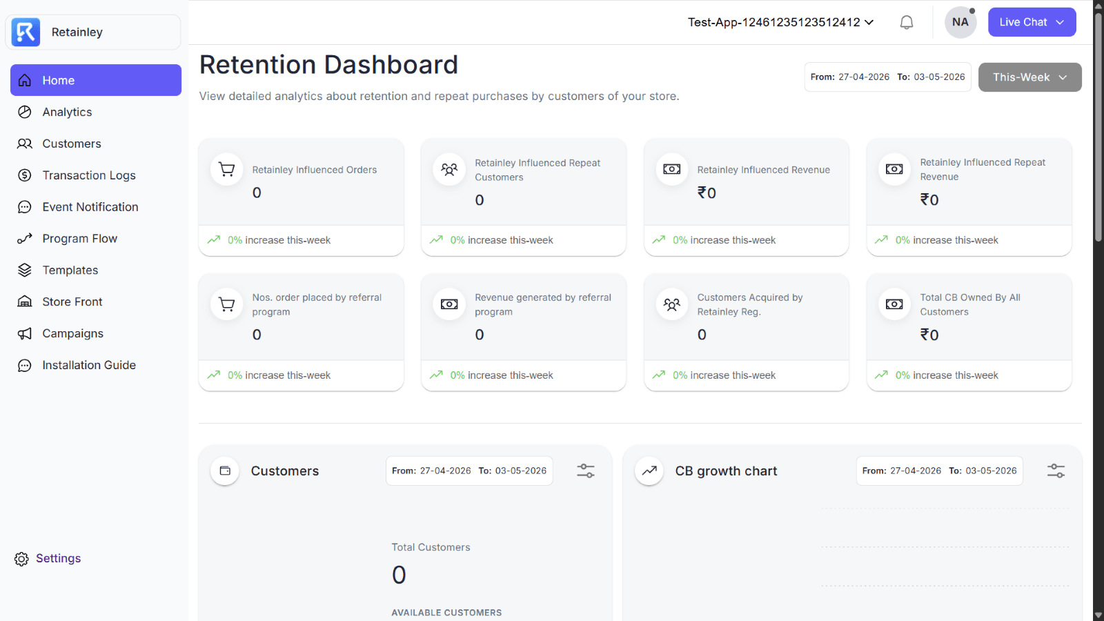 The Retainley app provides a comprehensive Retention Dashboard
