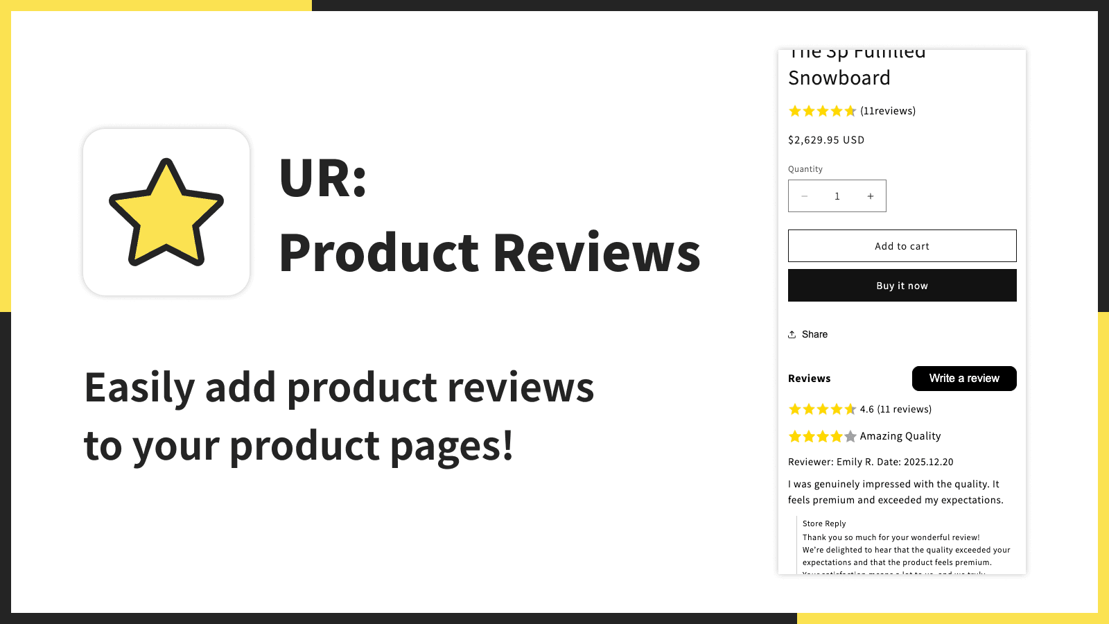 Easily add product reviews to your product pages!