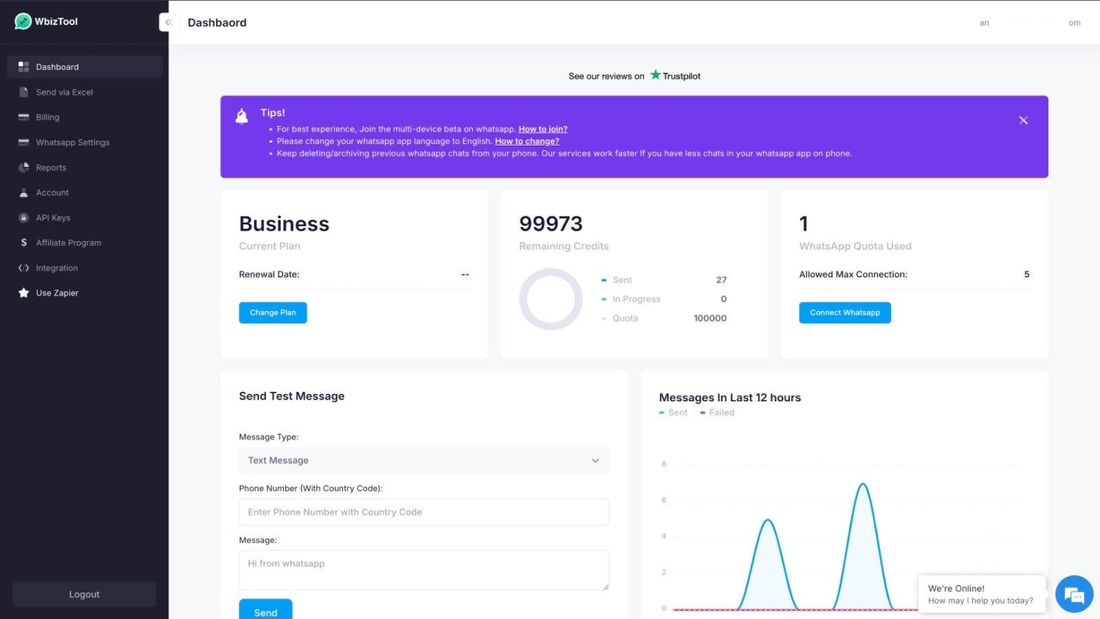 Wbiztool Dashboard