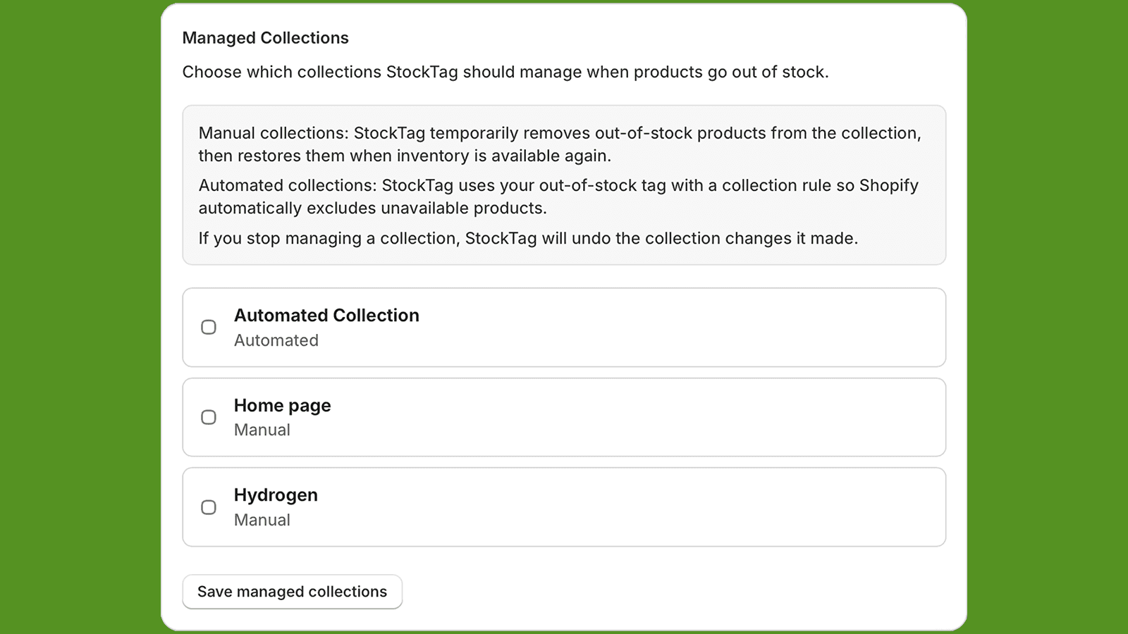 Select manual and automated collections to manage