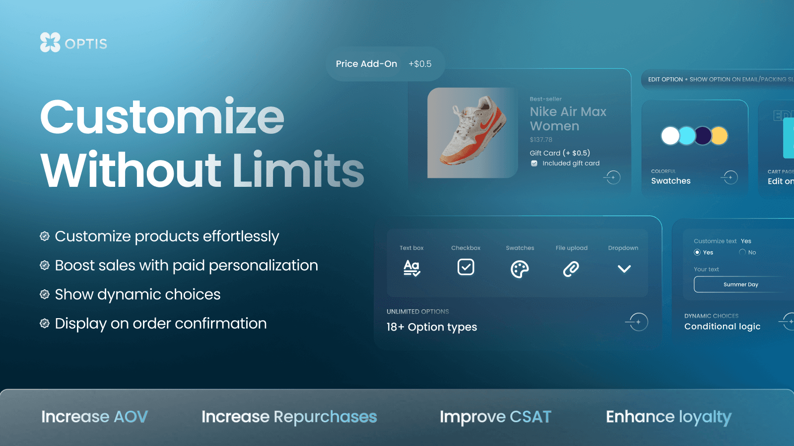 Let shoppers personalize products. Increase AOV with add-ons