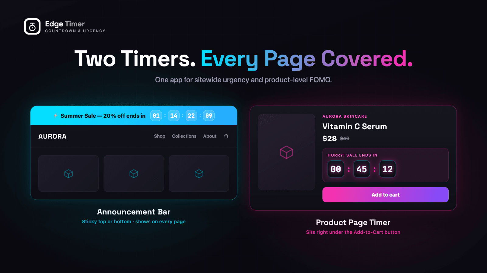 Gift card product page with countdown timer and buy button