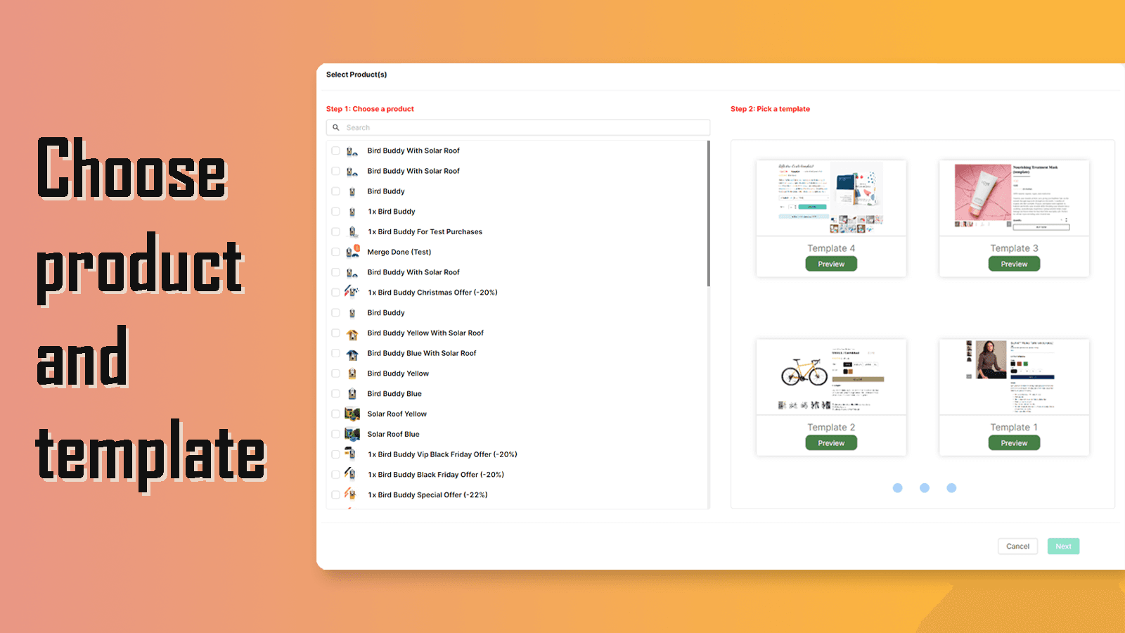 Choose product and template
