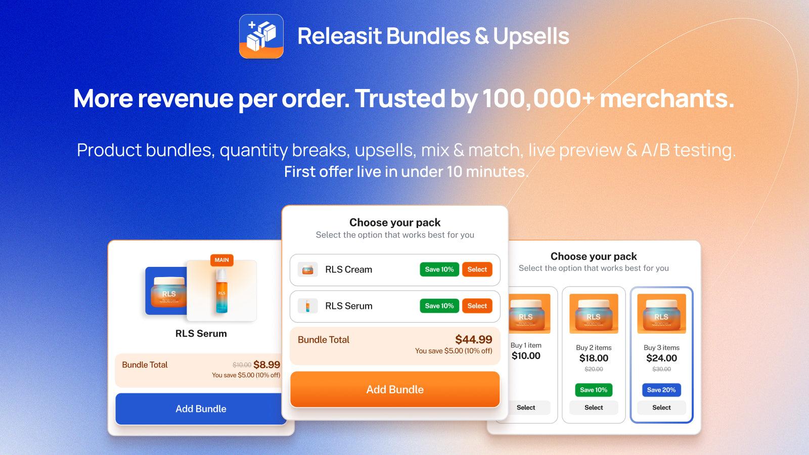 4 bundle offer type widgets on a blue-to-orange gradient