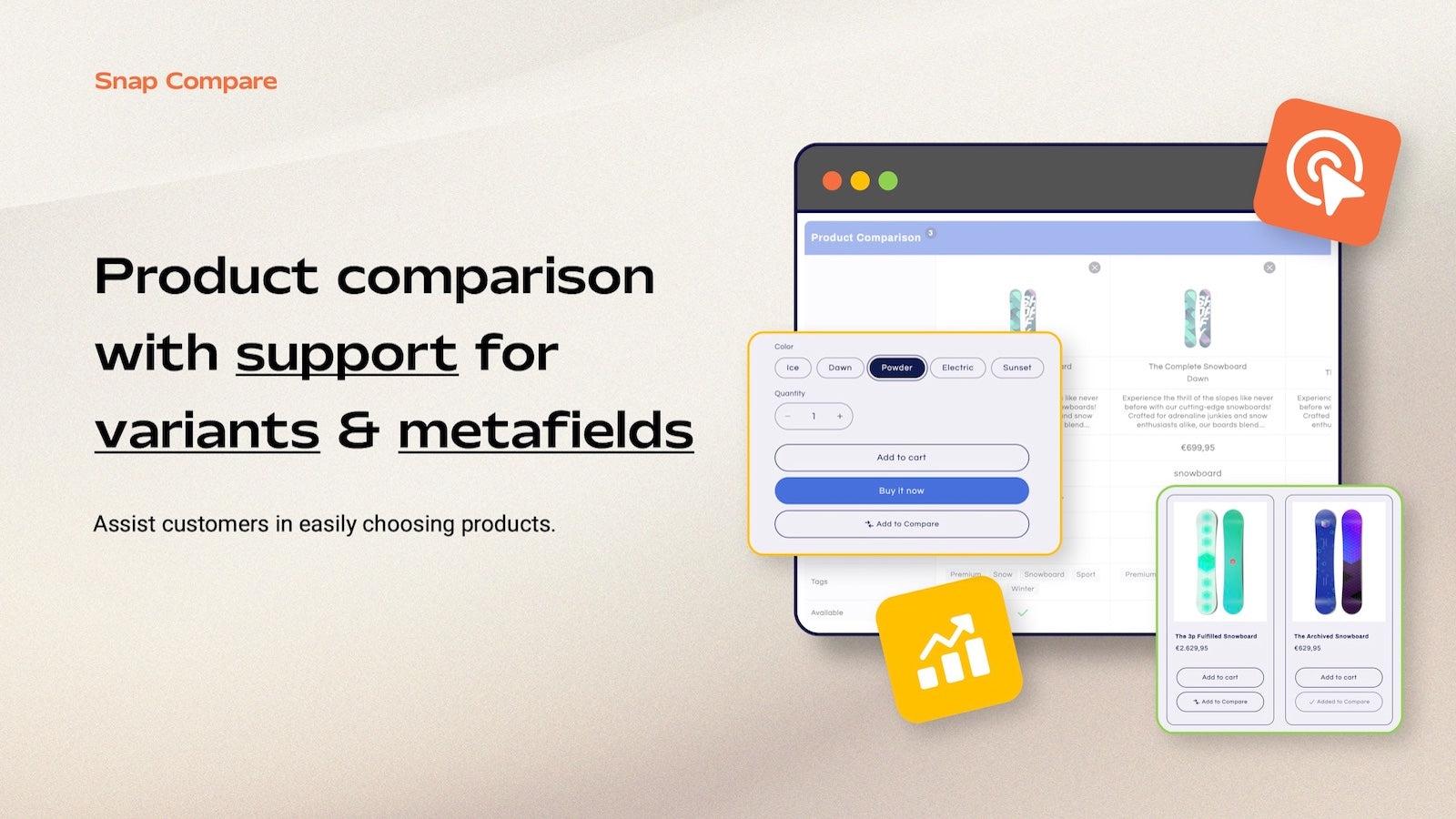 Product comparison with support for variants & metafields