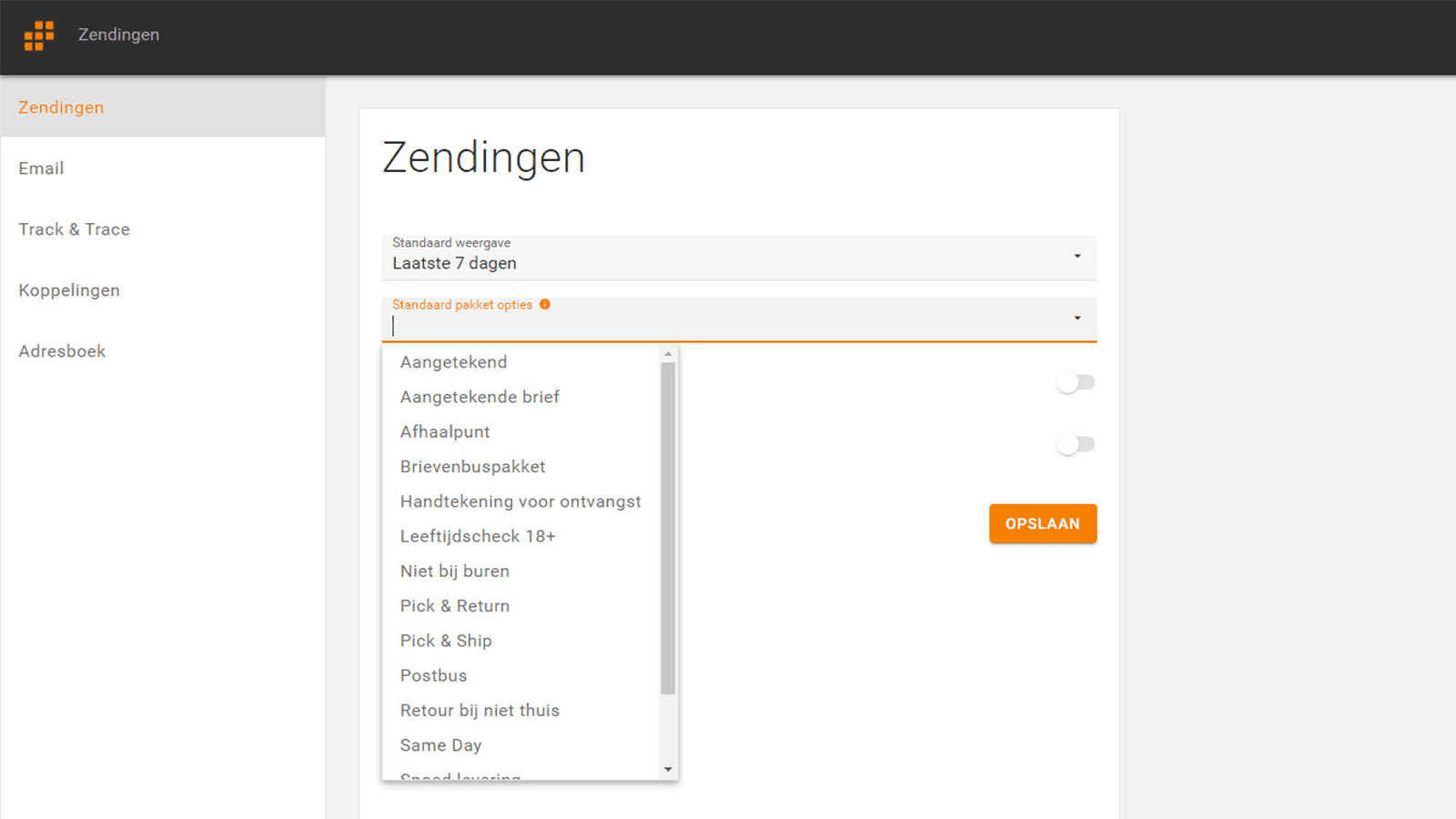 Lots of settings including standard shipping options.