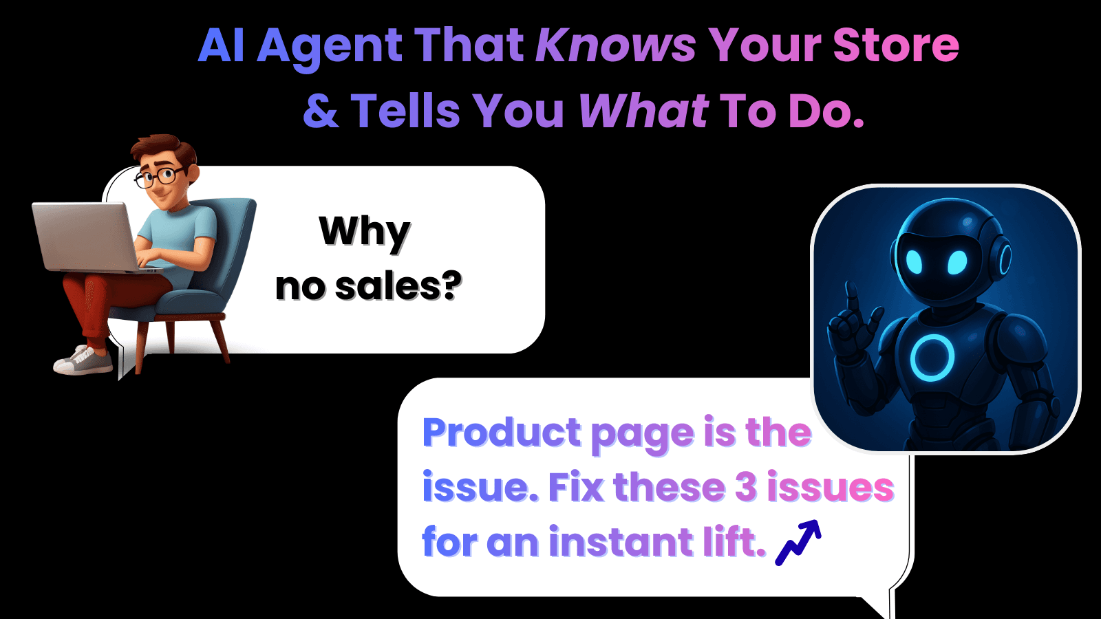AI agent explains why store has no sales in chat bubbles.