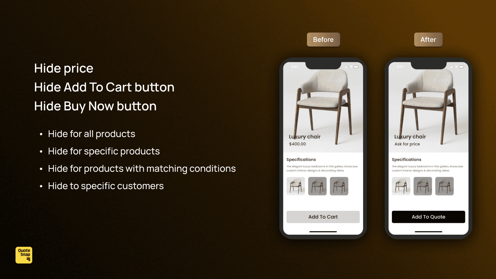 quote snap hide price on all page by contact form b2b
