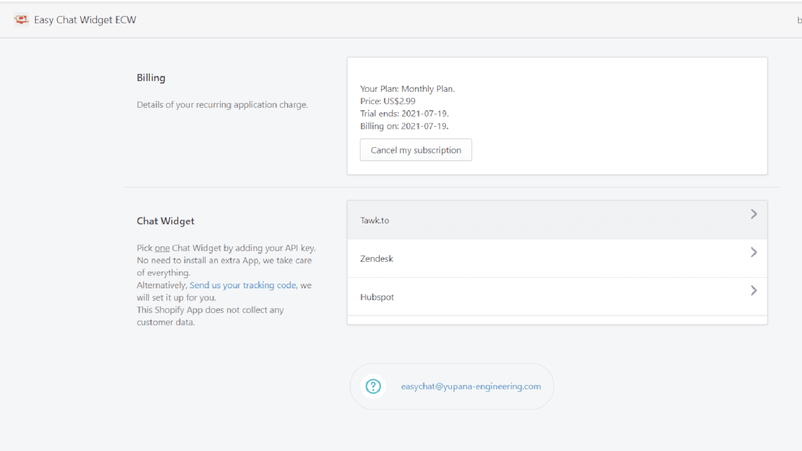 easy chat widget install shopify store