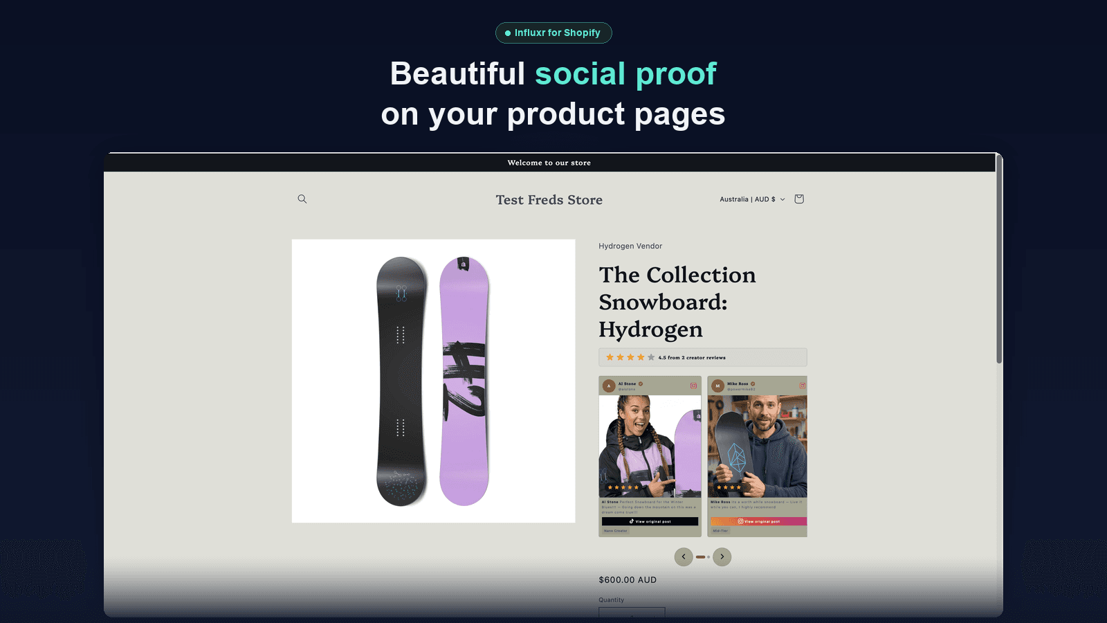 Creator reviews displayed on product page with social cards