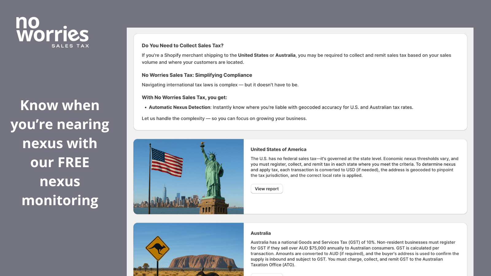 Automated nexus checks for Shopify stores