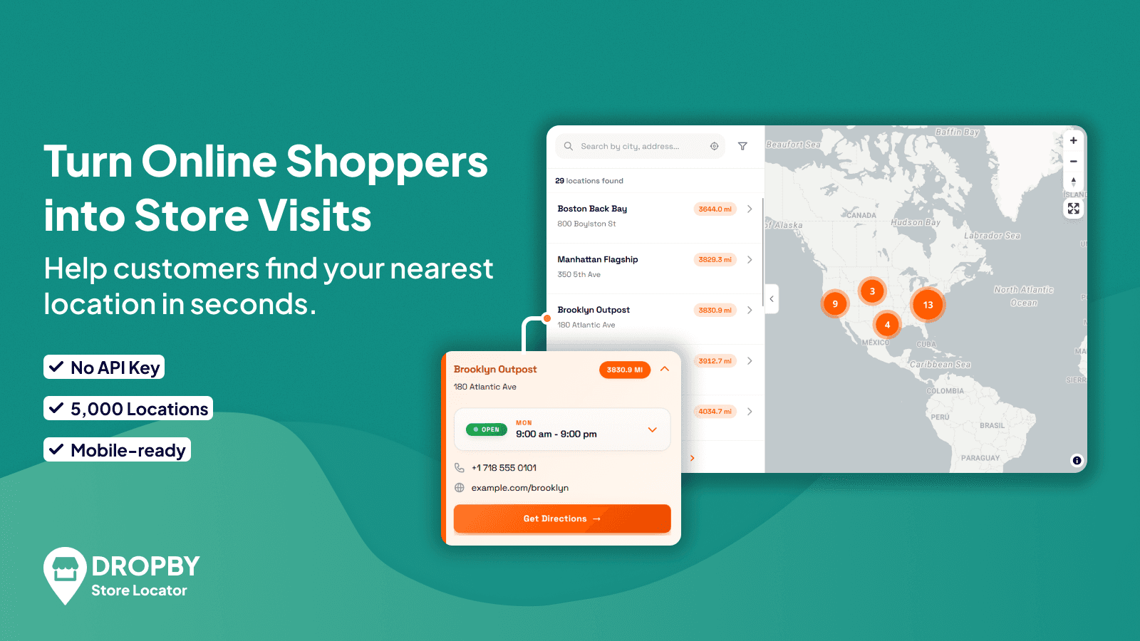 Store and dealer locator map app with no API key needed.